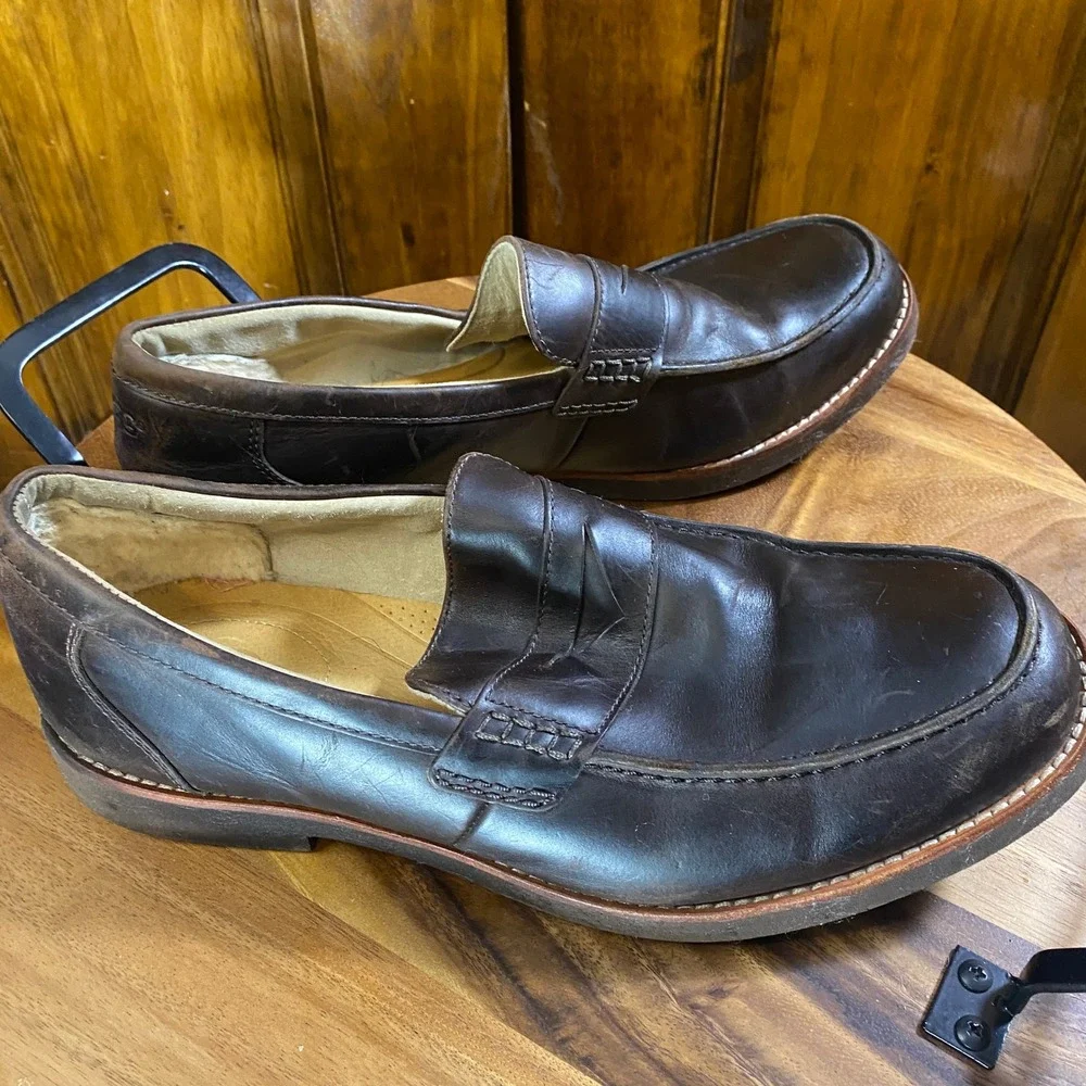 UGG Barren Brown Leather Penny Loafers Mens Shoes sz 12